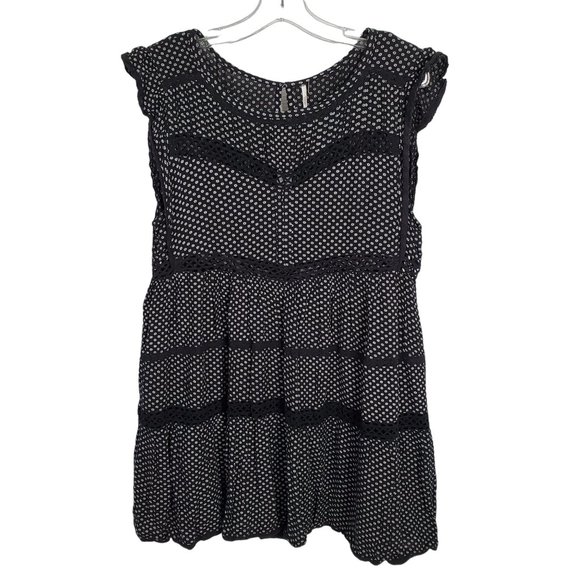 Free People Size S Dress Retro Kitty Micro-floral Tiered Lace Trim Mini A-Line - Picture 2 of 9